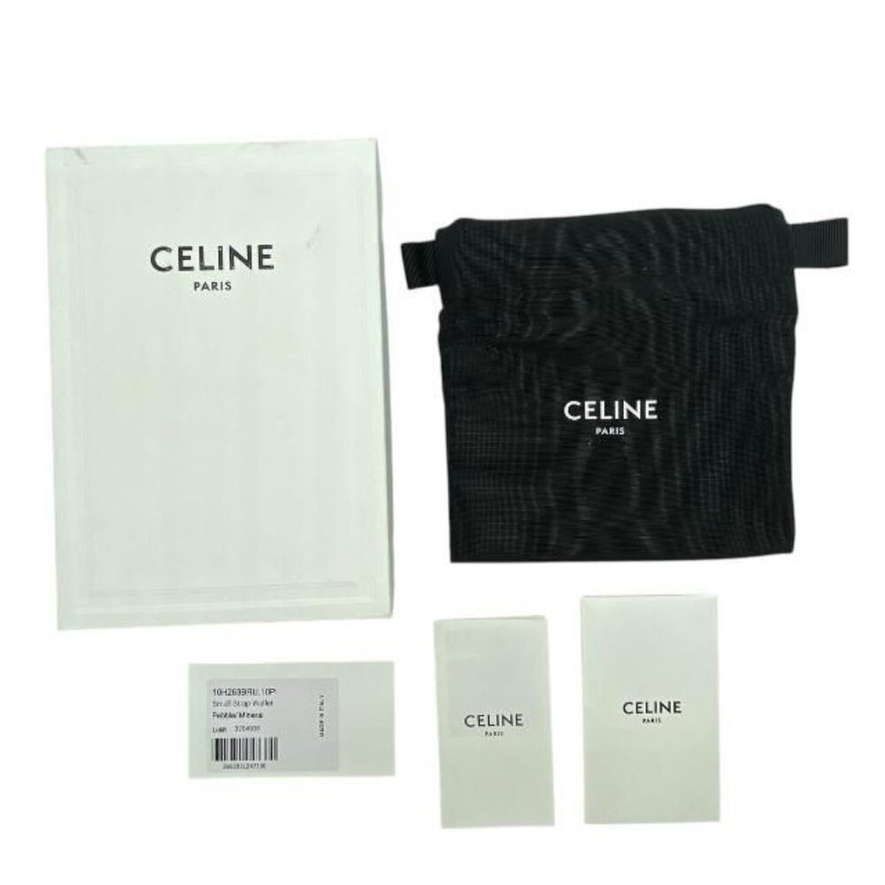 Celine Wallet Fold Wallet Compact Wallet Mini Wallet Logo Leather Gray - Picture 9 of 9